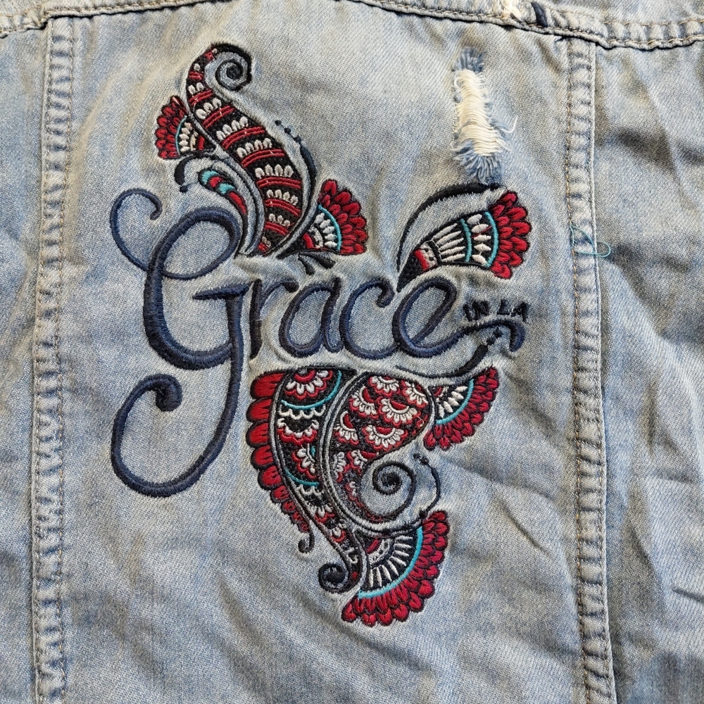 Grace in LA Light Blue Denim Vest Sz XL - Picture 3 of 10